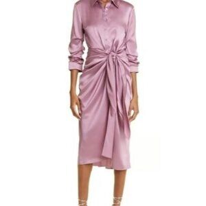 Cinq a Sept Jacey Women's Dress Silk Knotted Charmeuse Midi Wrap Mauve Size 2